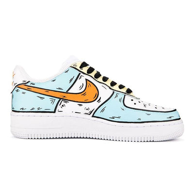 Custom Female cartoon 2D style blue, orange and yellow Air Force 1 Blue/Orange/Yellow – custom sneakers view 2 | DiySneakers