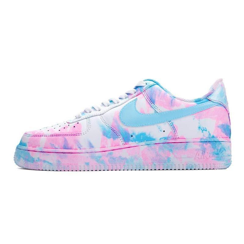 Custom Tie-dyed neon-lit city Air Force 1 White/pink/blue – hand-painted custom sneakers | DiySneakers