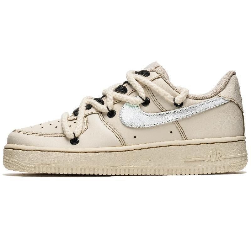Custom coffee silver Air Force 1 Beige/Silver – hand-painted custom sneakers | DiySneakers