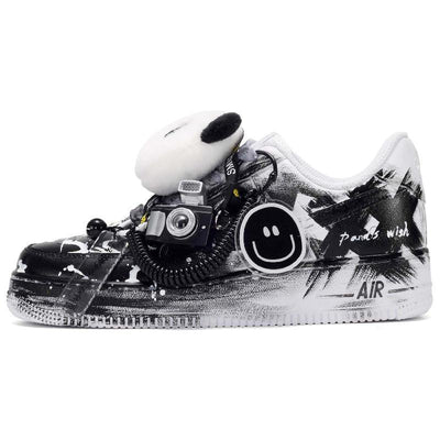 Custom The wish of a female panda Air Force 1 Black/White – custom sneakers view 2 | DiySneakers