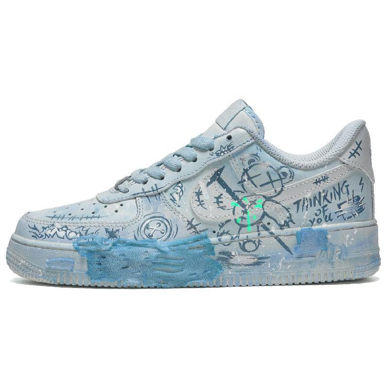 Custom A female lost plush bear in blue Air Force 1 Blue – hand-painted custom sneakers | DiySneakers