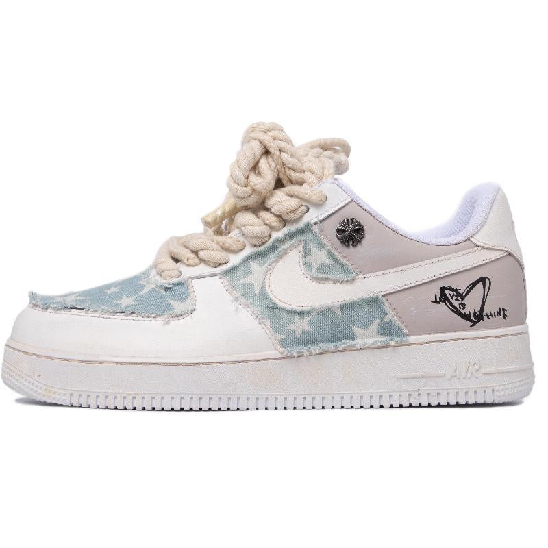 Custom retro star denim in off-white and brown Air Force 1 – hand-painted custom sneakers | DiySneakers