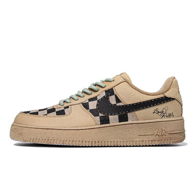 Custom heart-shaped waffle beige white and brown Air Force 1 Brown/brown/beige – custom sneakers view 2 | DiySneakers
