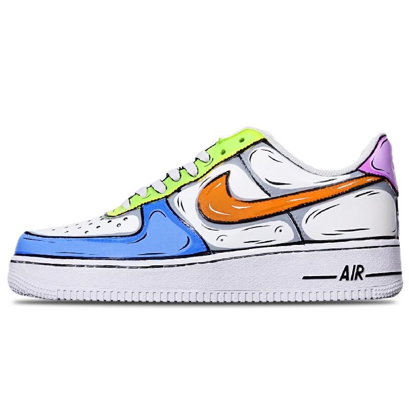 Custom 2D blue Green Purple Air Force 1 – hand-painted custom sneakers | DiySneakers