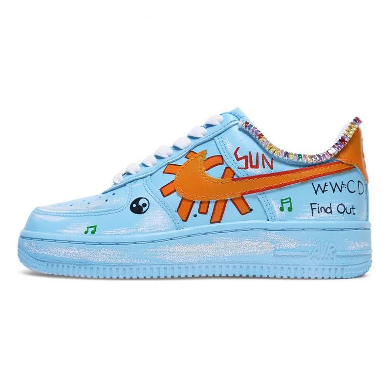 Custom graffiti diamond-encrusted design sense Air Force 1 Blue/Orange – hand-painted custom sneakers | DiySneakers