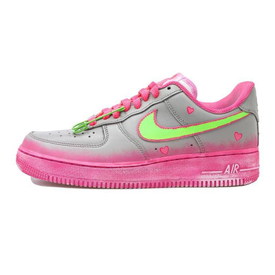 Custom Fluorescent green powder core Air Force 1 Heather Gray/Dusty Pink – custom sneakers view 2 | DiySneakers