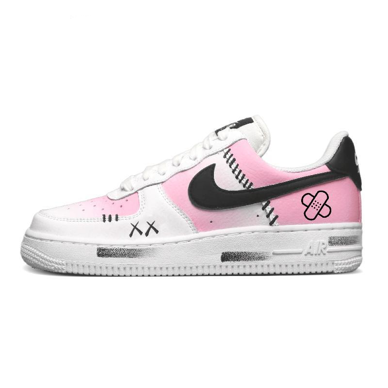 Custom Sweet Bandage Air Force 1 White/Black/Pink – hand-painted custom sneakers | DiySneakers