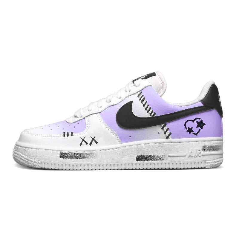 Custom Black and Purple Heart Star Air Force 1 White/Black/Purple – hand-painted custom sneakers | DiySneakers
