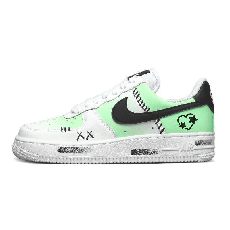 Custom Black-green heart star Air Force 1 White/Black/Green – hand-painted custom sneakers | DiySneakers