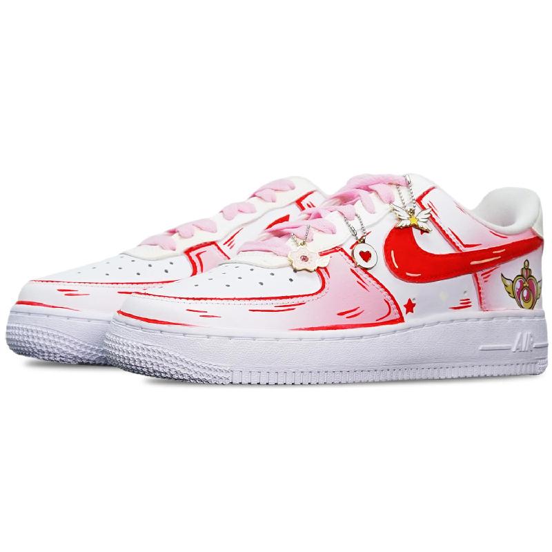 Custom Golden heart-shaped wing Air Force 1 Pink/white – hand-painted custom sneakers | DiySneakers