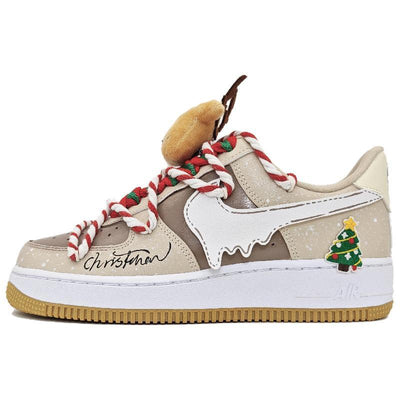 Custom Christmas party Air Force 1 Brown/brown/beige/red/green/white – custom sneakers view 2 | DiySneakers