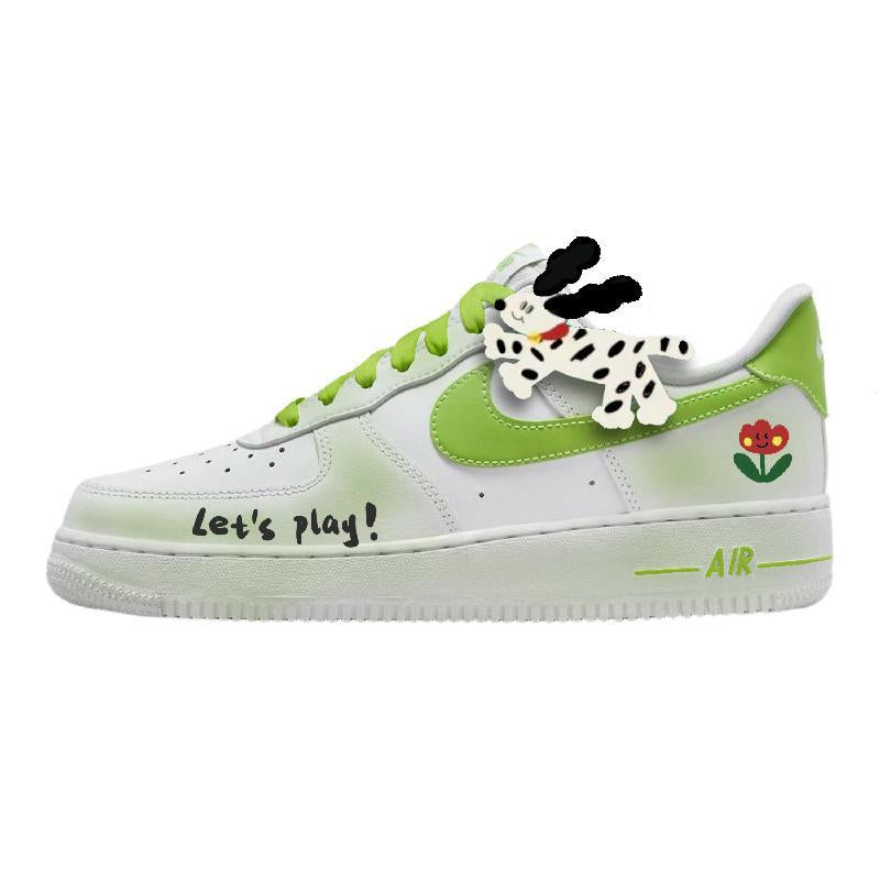 Custom Happy Puppy Air Force 1 White/Green – hand-painted custom sneakers | DiySneakers