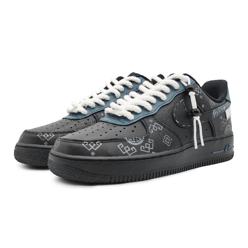 Custom The Silk Road for Air Force 1 Blue/Silver – hand-painted custom sneakers | DiySneakers