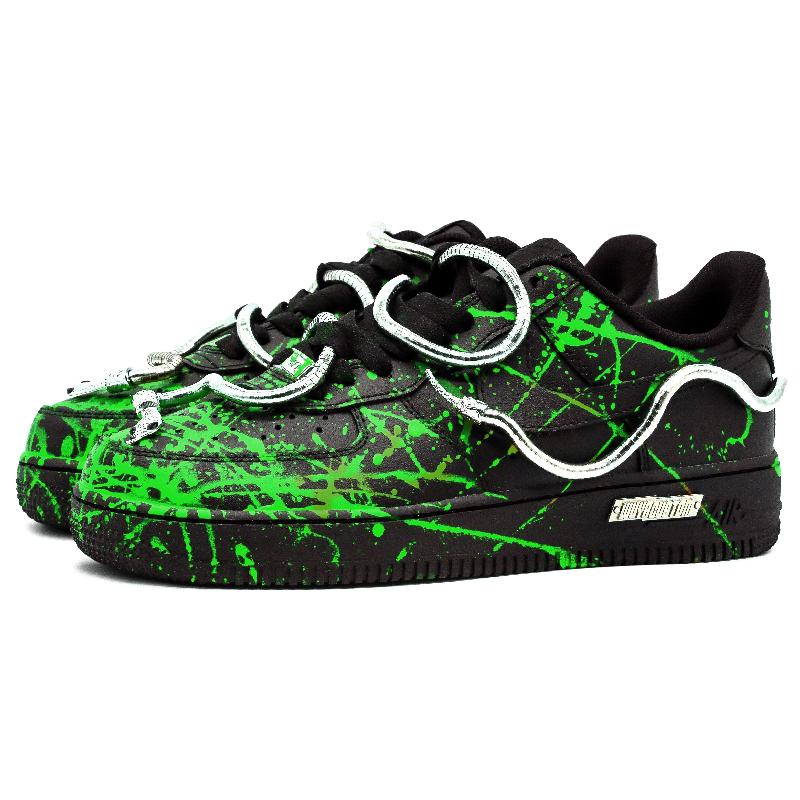 Custom Snake green style Air Force 1 Black/Green/Silver – hand-painted custom sneakers | DiySneakers