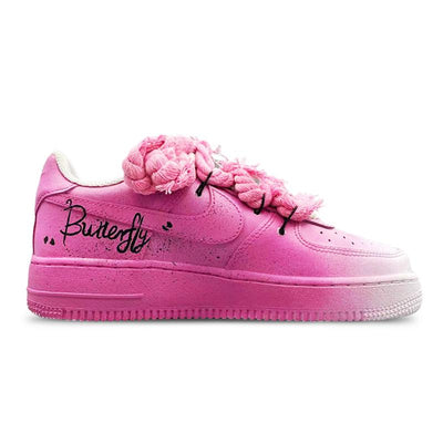 Custom butterfly and rose black pink Air Force 1 – custom sneakers view 2 | DiySneakers