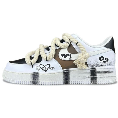 Custom Female hacker panda Air Force 1 Black/white/brown – custom sneakers view 2 | DiySneakers