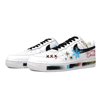 Custom Snowfall Christmas style black and white Air Force 1 White – custom sneakers view 2 | DiySneakers