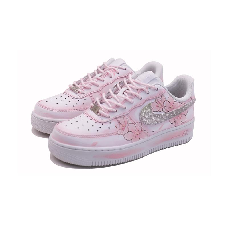 Custom Peach Blossom Air Force 1 Pink/white – hand-painted custom sneakers | DiySneakers