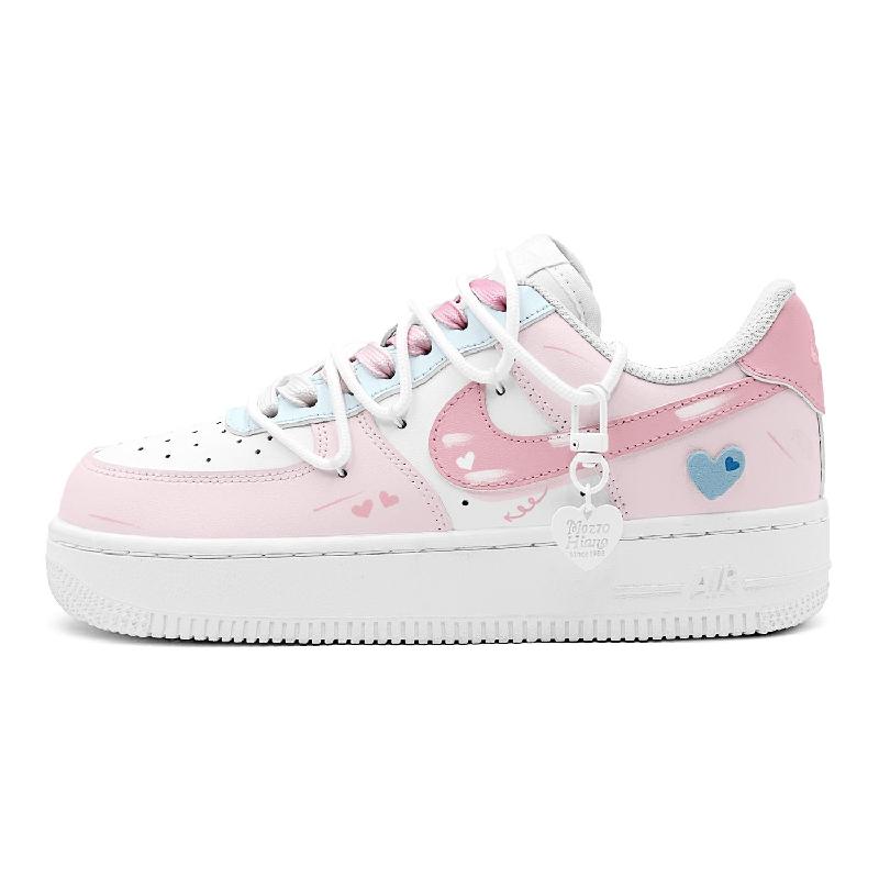 Custom Blue and Pink heart Air Force 1 Blue/pink/white – hand-painted custom sneakers | DiySneakers
