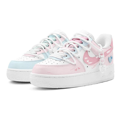 Custom Blue and Pink heart Air Force 1 Blue/pink/white – custom sneakers view 2 | DiySneakers