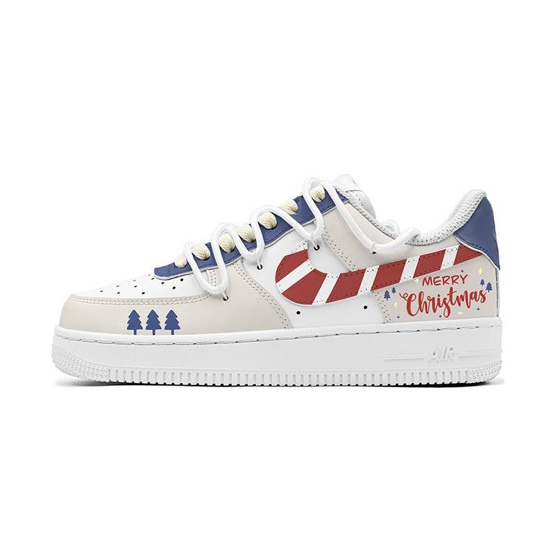 Custom Deconstructing the Christmas striped woman Air Force 1 Blue – hand-painted custom sneakers | DiySneakers