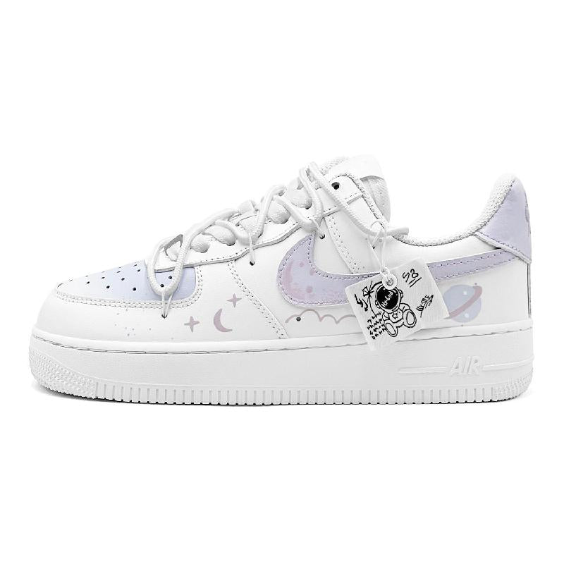 Custom Planet astronaut female Air Force 1 White/Blue – hand-painted custom sneakers | DiySneakers