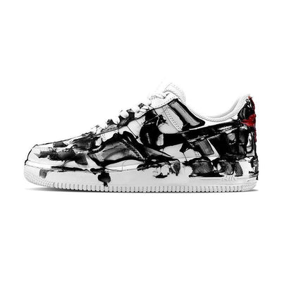 Custom A dynamic 2D style peeping into black and red Air Force 1 Black/Red – custom sneakers view 2 | DiySneakers