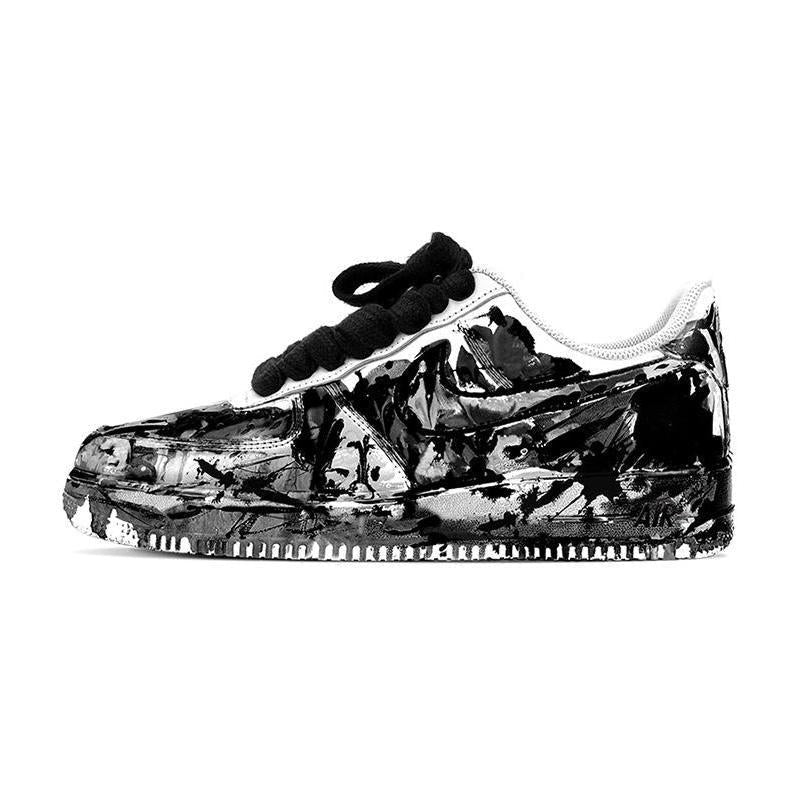 Custom Female style in black, white and grey with ink charm Air Force 1 Black/white/gray – hand-painted custom sneakers | …