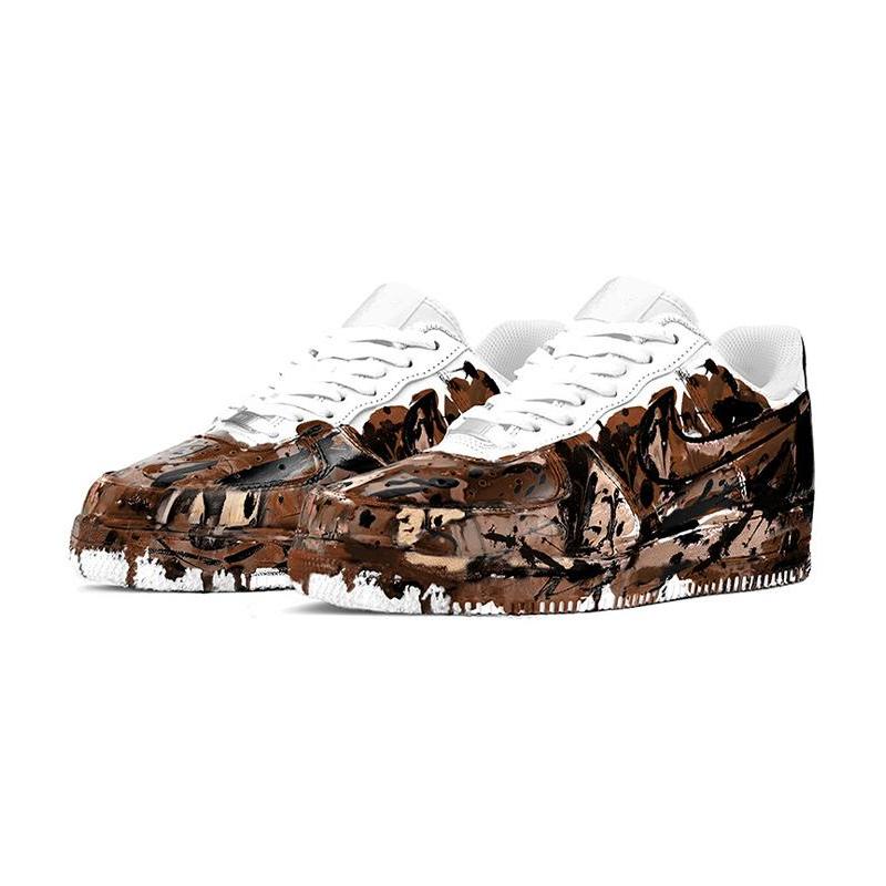 Custom ink-wash painting Air Force 1 Brown/Black – hand-painted custom sneakers | DiySneakers
