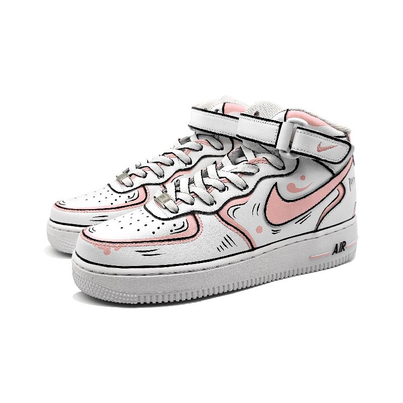 Custom Dynamic 2D pink and grey for Air Force 1 – hand-painted custom sneakers | DiySneakers