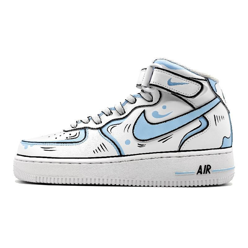 Custom dynamic 2D blue and gray style Air Force 1 – hand-painted custom sneakers | DiySneakers