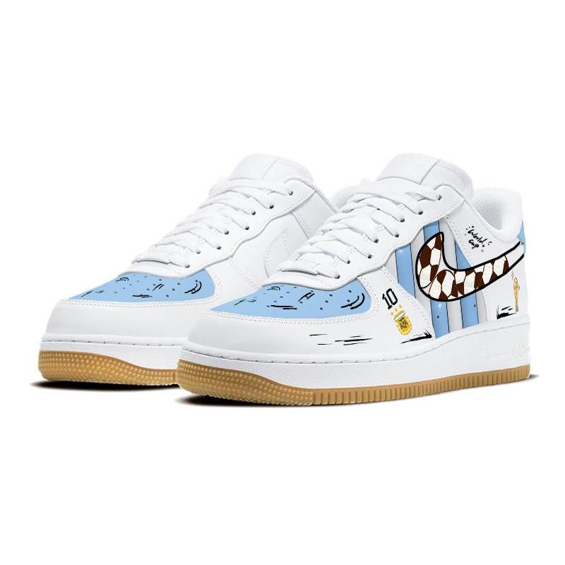 Custom Football World Cup Air Force 1 Blue/white – hand-painted custom sneakers | DiySneakers