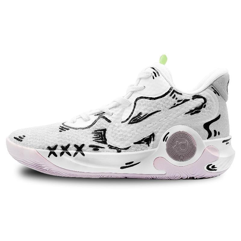 Custom Two-dimensional grey KD Trey 5 IX Vintage White/Black – hand-painted custom sneakers | DiySneakers