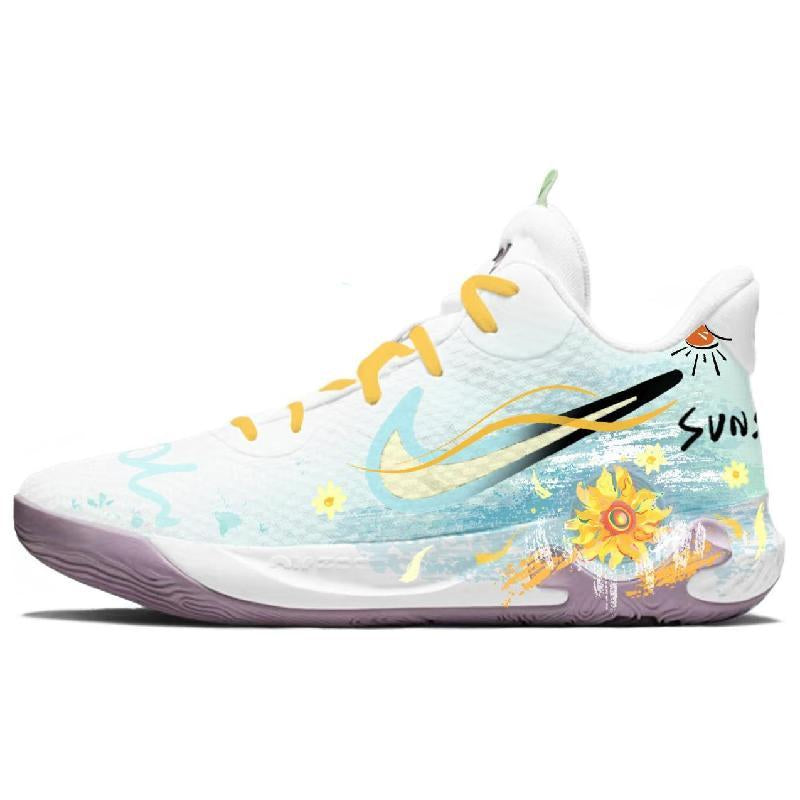 Custom Grow towards the sun KD Trey 5 IX Vintage Yellow/white/cyan – hand-painted custom sneakers | DiySneakers