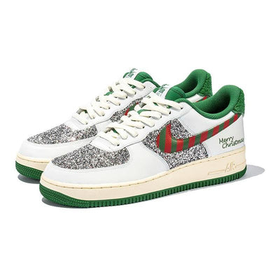 Custom off-white and green Christmas Air Force 1 – custom sneakers view 2 | DiySneakers