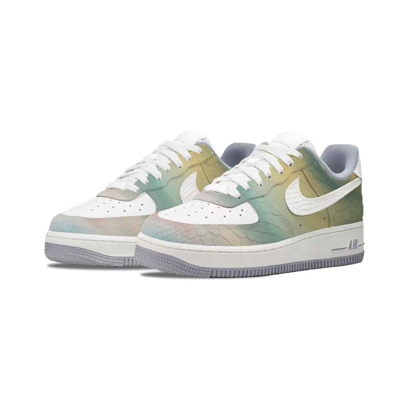 Custom Iridescent snake spirit Air Force 1 Yellow/Green/White – hand-painted custom sneakers | DiySneakers