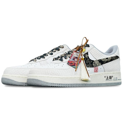 Custom Black hook embroidery with golden dragon patterns Air Force 1 – custom sneakers view 2 | DiySneakers