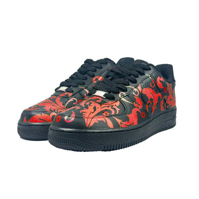 Custom Fiery red flowers Air Force 1 Black/Red – custom sneakers view 2 | DiySneakers
