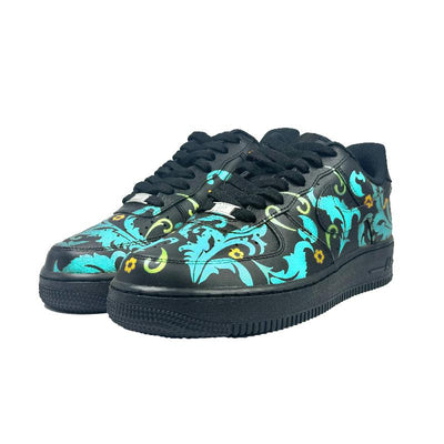 Custom Blue and yellow flowers Air Force 1 Black/Blue – custom sneakers view 2 | DiySneakers