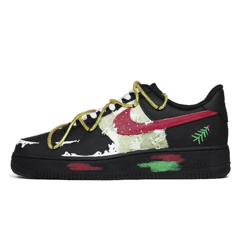 Custom Winter forest for and Air Force 1 Black/Red/Green – hand-painted custom sneakers | DiySneakers