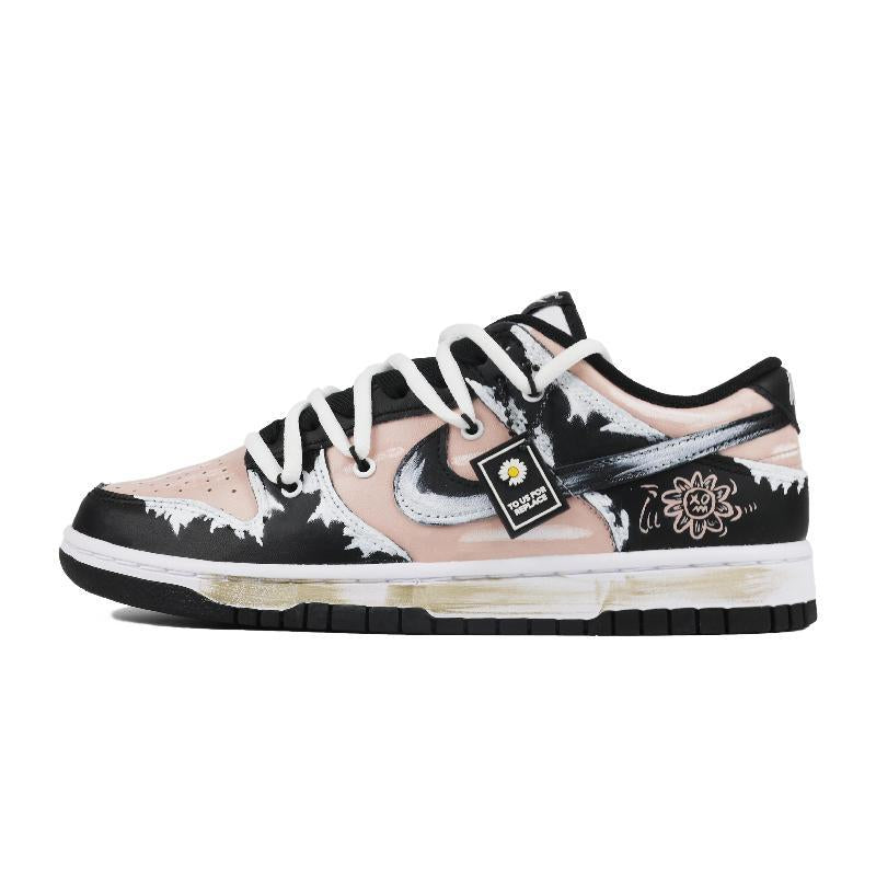 Custom American-style dirty pink, black, white and grey for both and Dunk – hand-painted custom sneakers | DiySneakers