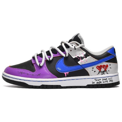 Custom style: Heart to Heart Blue, Black and purple Dunk Blue-black-purple – custom sneakers view 2 | DiySneakers