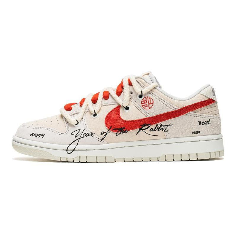Custom beige and red lucky ones Dunk – hand-painted custom sneakers | DiySneakers