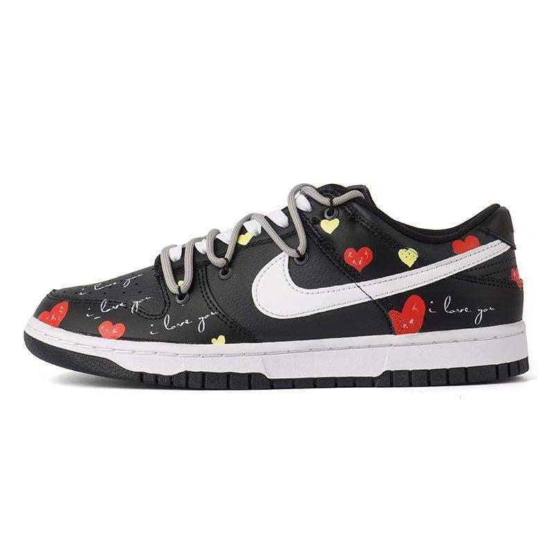 Custom heart-shaped black and red Dunk Black/Red – hand-painted custom sneakers | DiySneakers