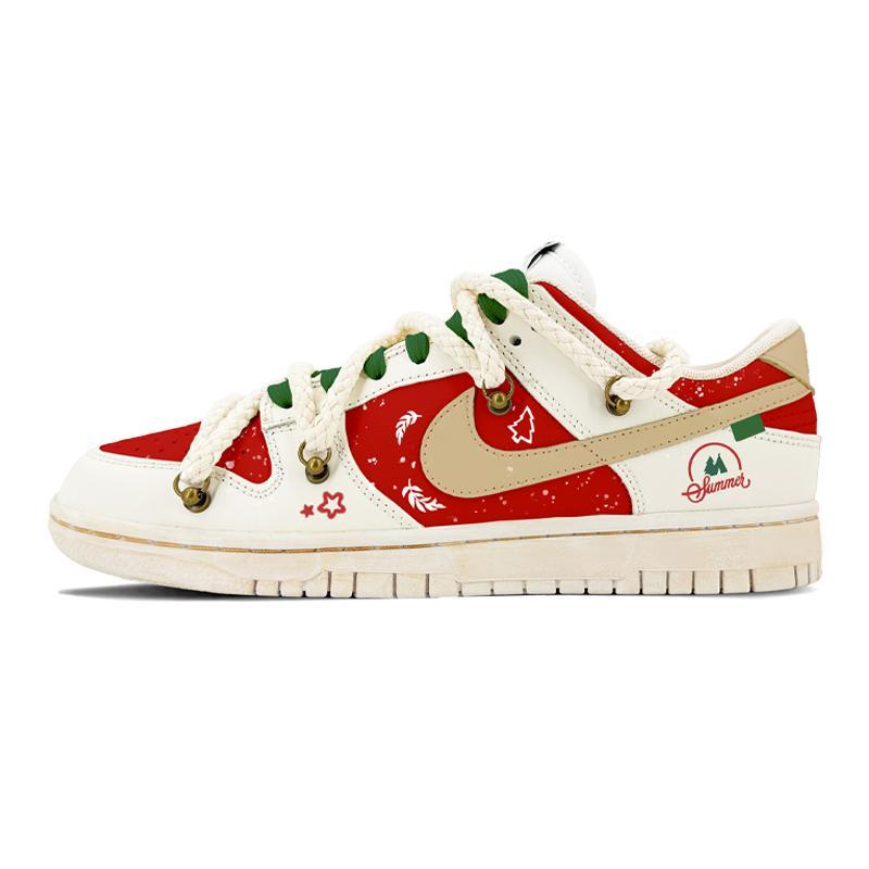 Custom Red Christmas Dunk Beige/green – hand-painted custom sneakers | DiySneakers