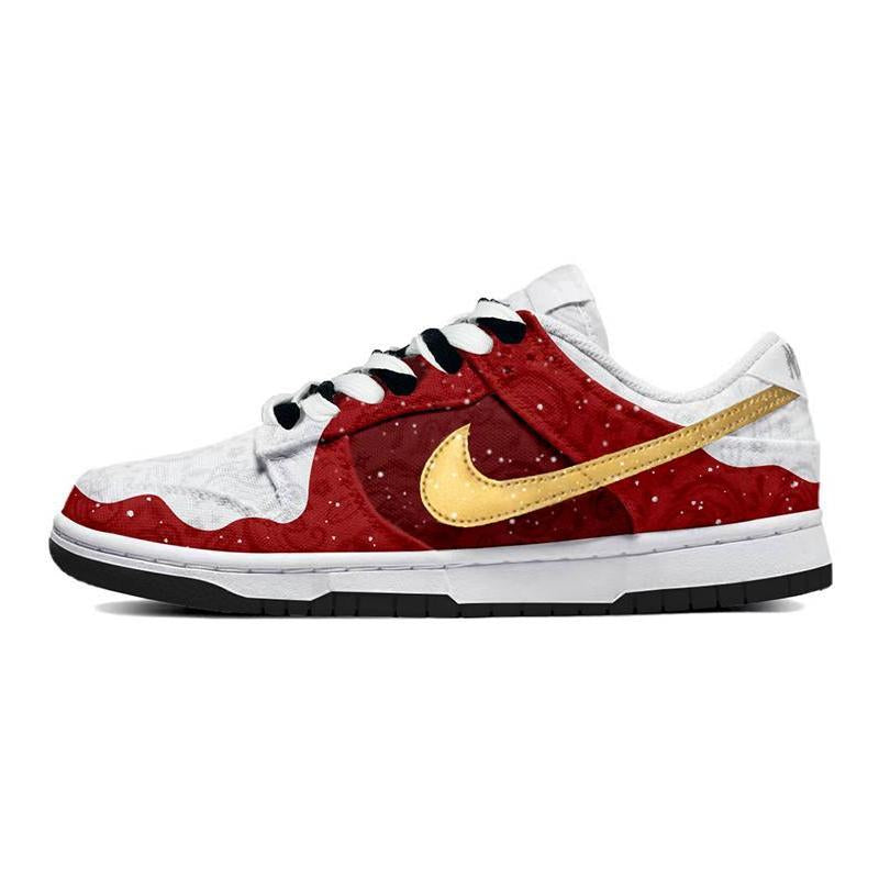 Custom Christmas-themed white, red and gold Dunk – hand-painted custom sneakers | DiySneakers