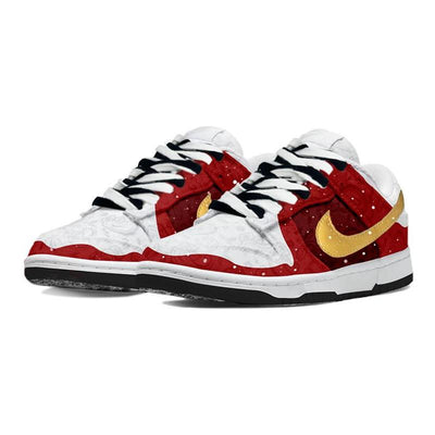 Custom Christmas-themed white, red and gold Dunk – custom sneakers view 2 | DiySneakers