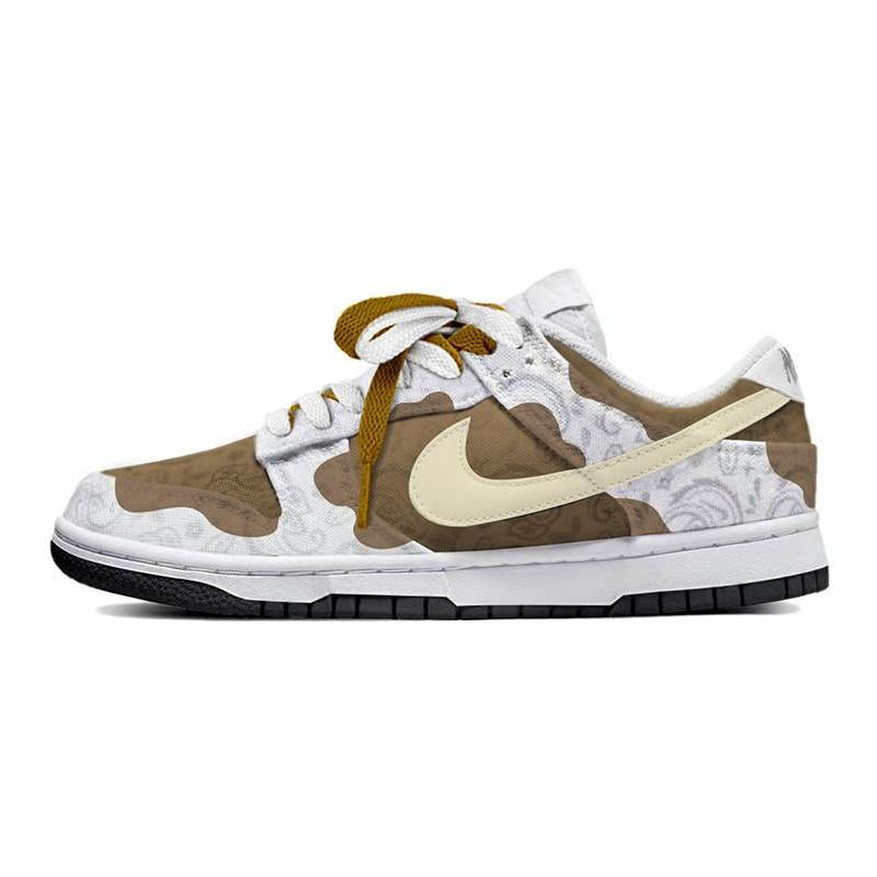 Custom cashew flower retro white and brown Dunk Light Khaki – hand-painted custom sneakers | DiySneakers