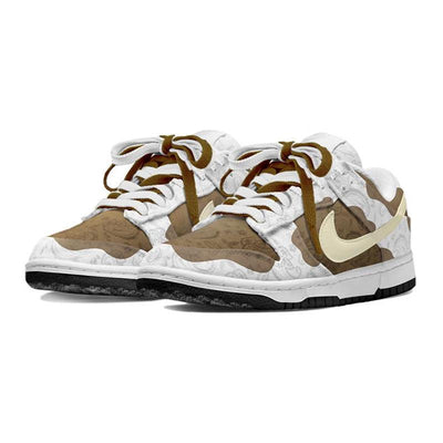 Custom cashew flower retro white and brown Dunk Light Khaki – custom sneakers view 2 | DiySneakers
