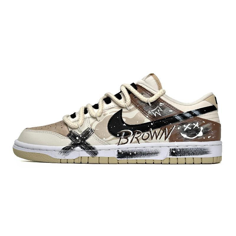 Custom Mocha graffiti style in yellow and brown Dunk – hand-painted custom sneakers | DiySneakers